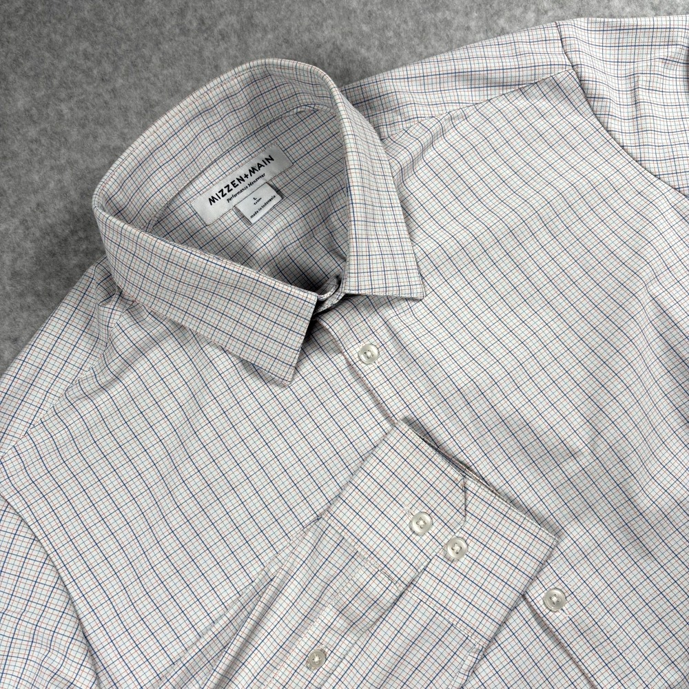Mizzen+Main White Dress Shirt with Blue and Red Grid